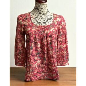 Peruvian Connection, Hibiscus "Vintage Rose" floral pattern Top size Small